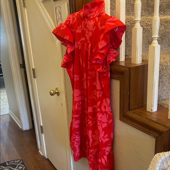 Umgee Red and Pink Floral Midi Dress - Picture 2 of 2